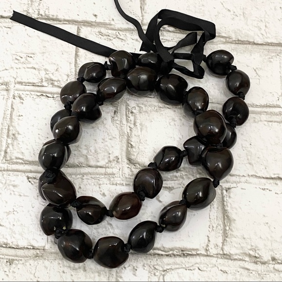 Kukui Nut HAWAIIAN Black Dark Chocolate Lei 32” Necklace - Picture 2 of 8